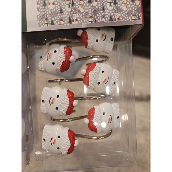 NEW Holiday Woodlands Christmas - Snowman - Shower Curtain and Hooks - Picture 5 of 5